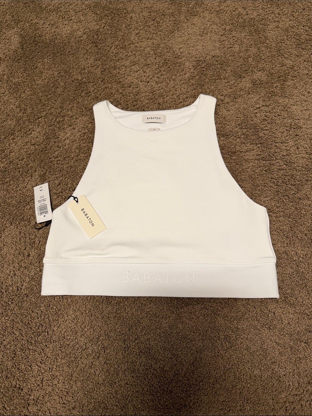 Babaton White Cropped Tank Top with Embossed Logo